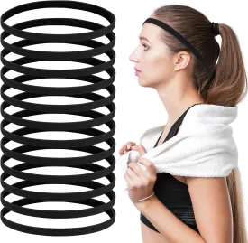 12 Pcs Thin Elastic Sports Headbands Skinny Athletic Exercise Hair Bands No Crease Soft Stretchy Sweatband for Men Women Girls Boys Workout Running Football Basketball Soccer Tennis Yoga