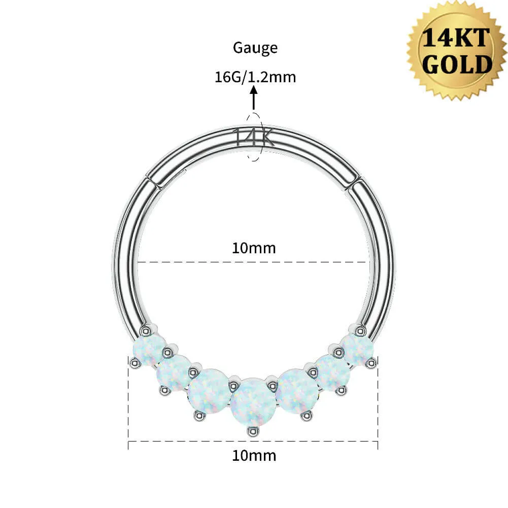 14K White Gold Opal Daith Cartilage Hoop 16G Septum Ring