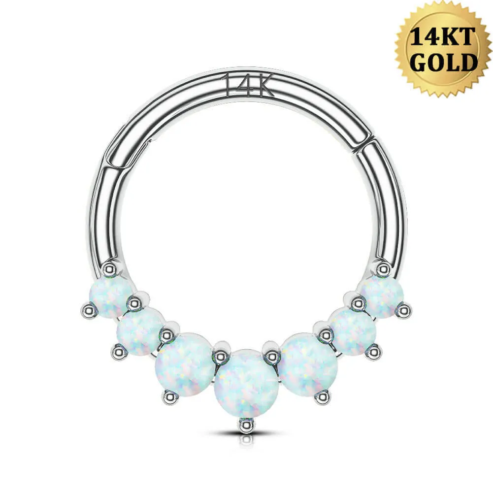 14K White Gold Opal Daith Cartilage Hoop 16G Septum Ring