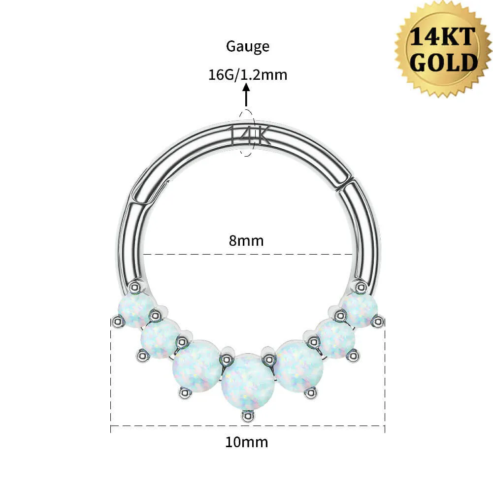 14K White Gold Opal Daith Cartilage Hoop 16G Septum Ring