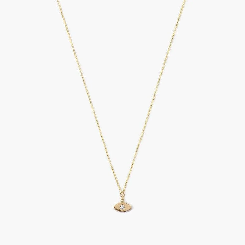 14k Yellow Gold Evil Eye Necklace with Diamond