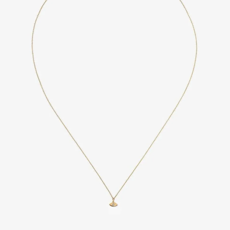 14k Yellow Gold Evil Eye Necklace with Diamond