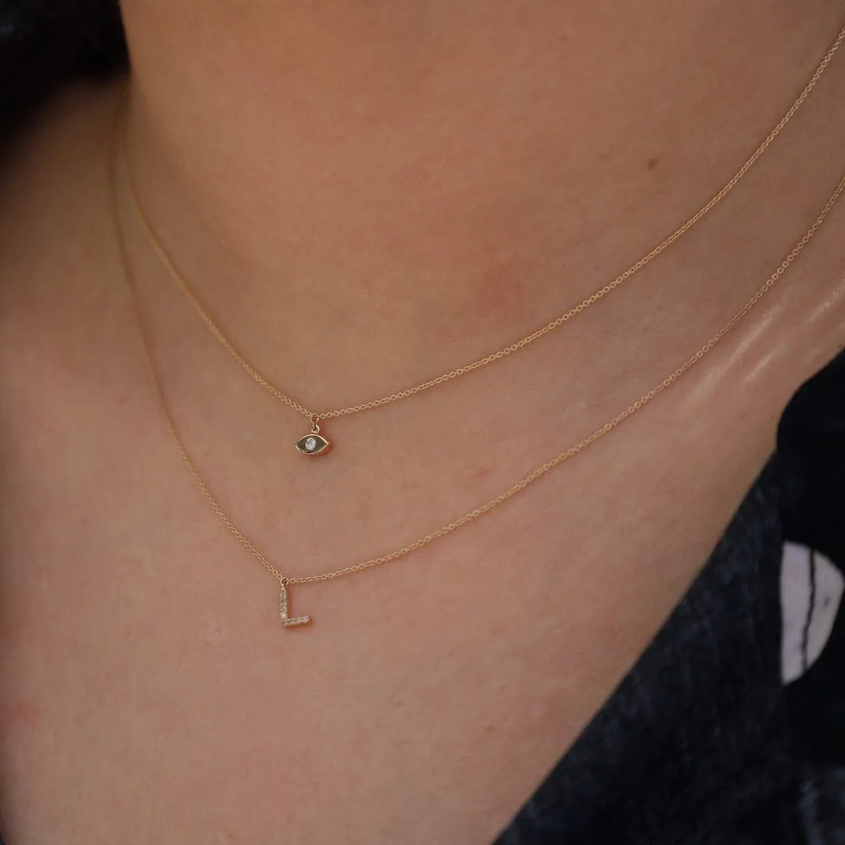 14k Yellow Gold Evil Eye Necklace with Diamond