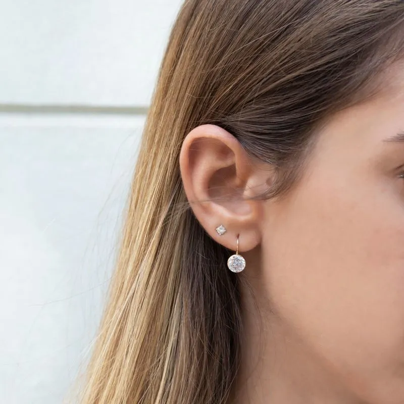 14K Yellow Gold Round White Cubic Zirconia 8mm Dangle Earrings