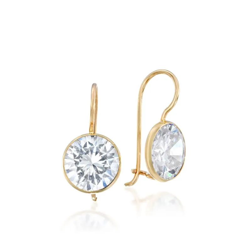 14K Yellow Gold Round White Cubic Zirconia 8mm Dangle Earrings