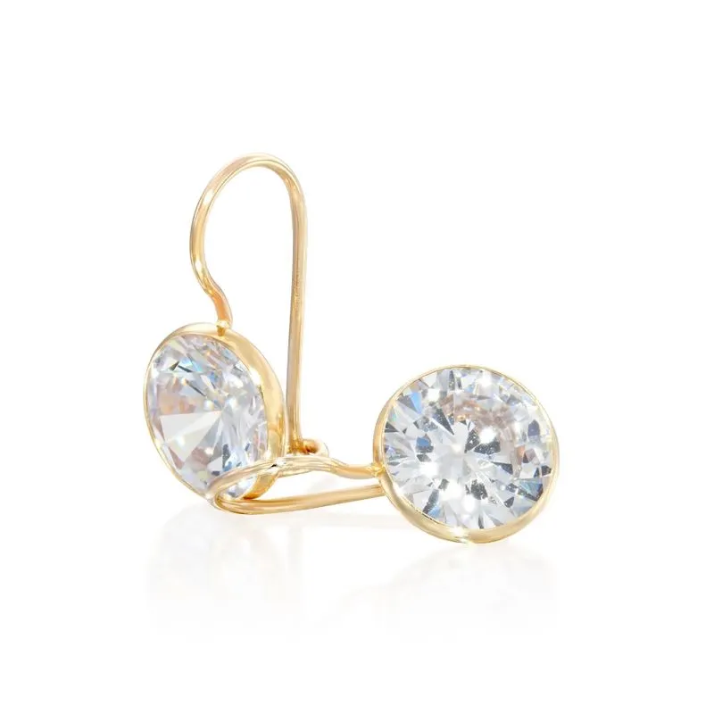 14K Yellow Gold Round White Cubic Zirconia 8mm Dangle Earrings