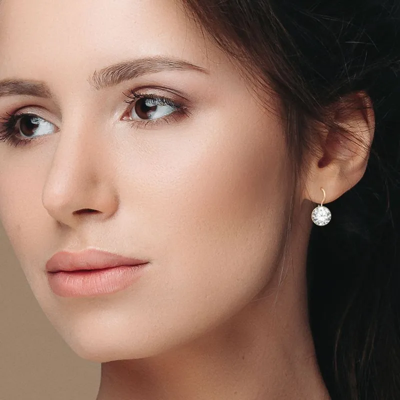14K Yellow Gold Round White Cubic Zirconia 8mm Dangle Earrings