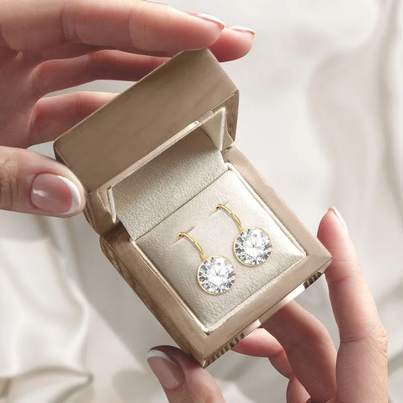 14K Yellow Gold Round White Cubic Zirconia 8mm Dangle Earrings