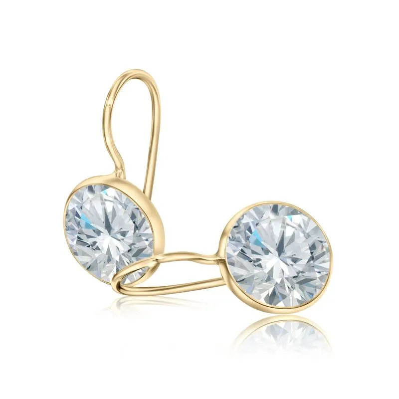 14K Yellow Gold Round White Cubic Zirconia 8mm Dangle Earrings