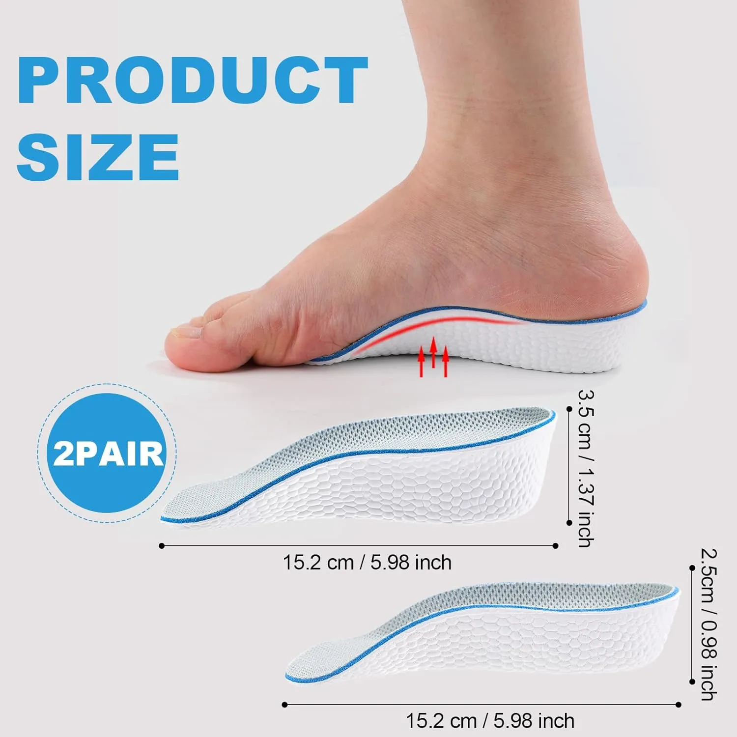 2 Pairs Orthopedic High Pads, 0.98 Inch Height Increase Insoles High Pads 1.0 Orthopedic Insoles Arch Support Insoles Orthopedic High Heel Pads for Men Women