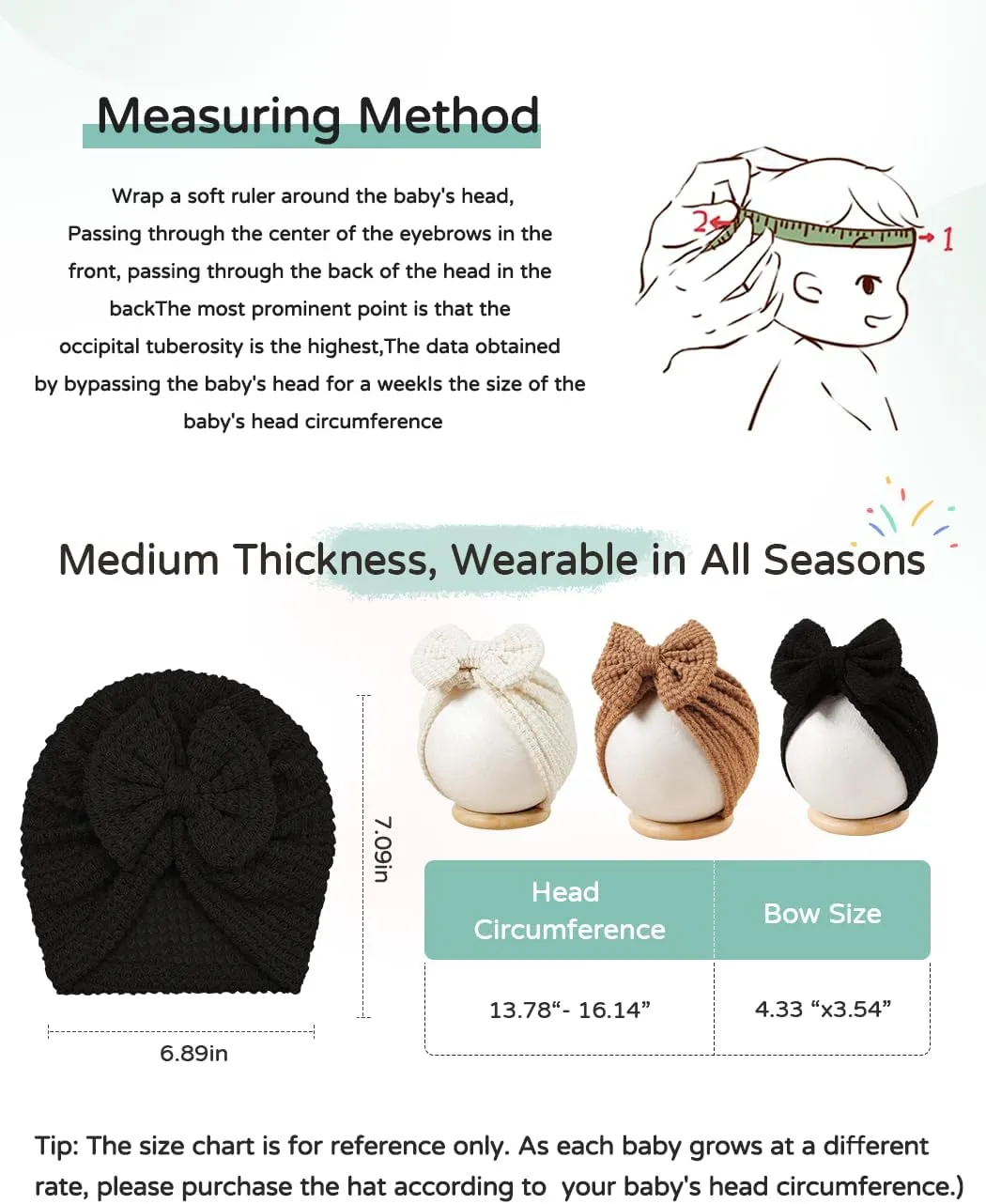 3 Pack Velvet Baby Turban Hats with Bow, Stretchy Baby Head Cover Beanies for Newborn, Toddler, Infant Head Wraps