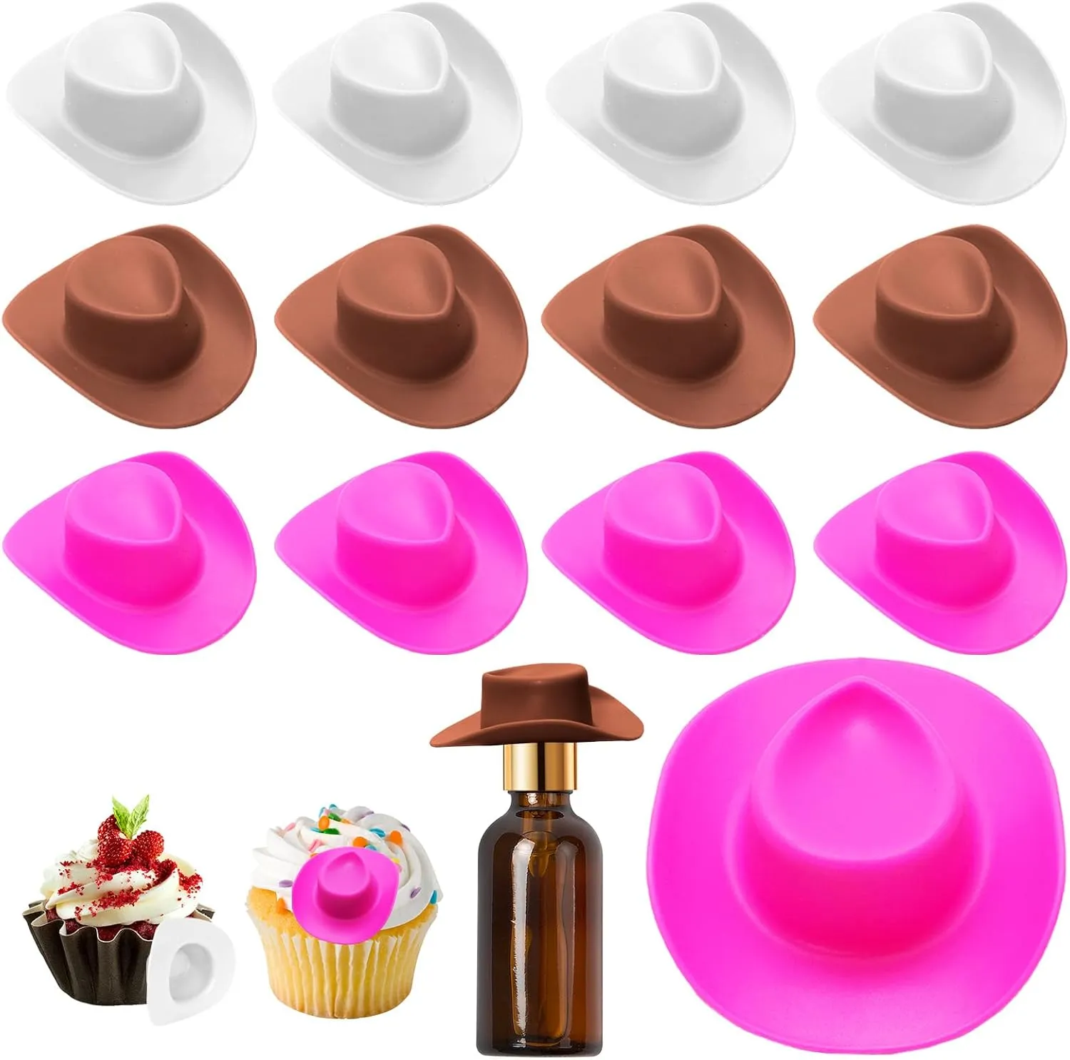 30 Pcs Mini Western Cowboy Hats Bulk Mini Cowboy Cowgirl Hats Small Plastic Cowboy Hats Cute Miniature Hat for Crafts Cake Bottle Party Decoration (White,Pink,Brown)