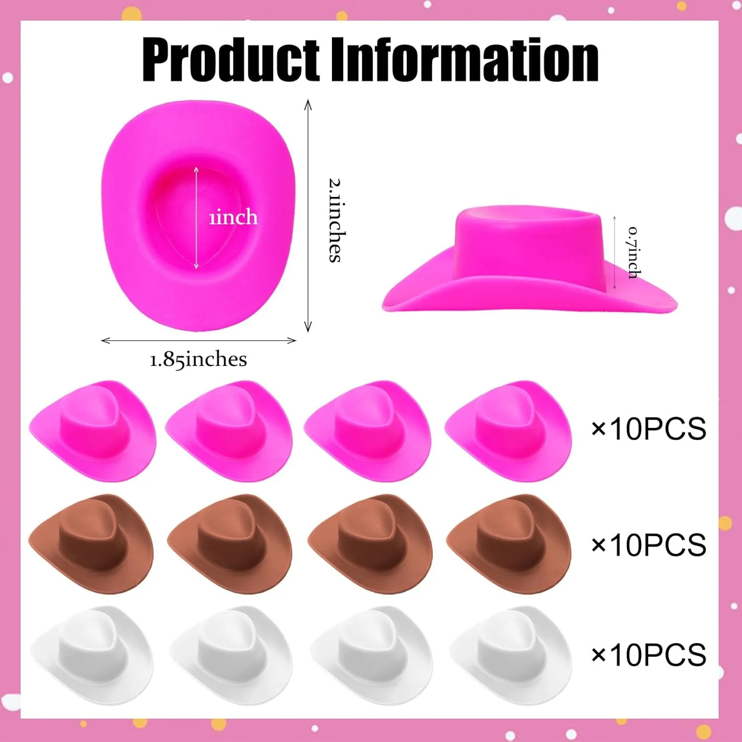 30 Pcs Mini Western Cowboy Hats Bulk Mini Cowboy Cowgirl Hats Small Plastic Cowboy Hats Cute Miniature Hat for Crafts Cake Bottle Party Decoration (White,Pink,Brown)