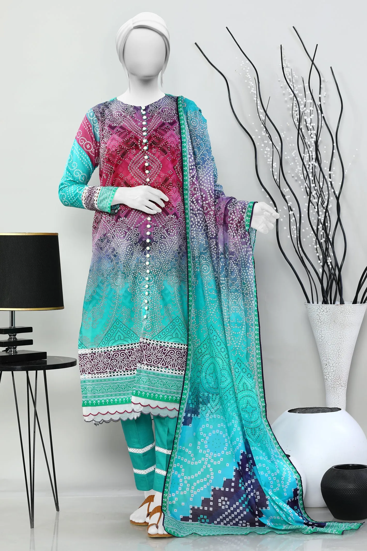 3PC Unstitched Printed