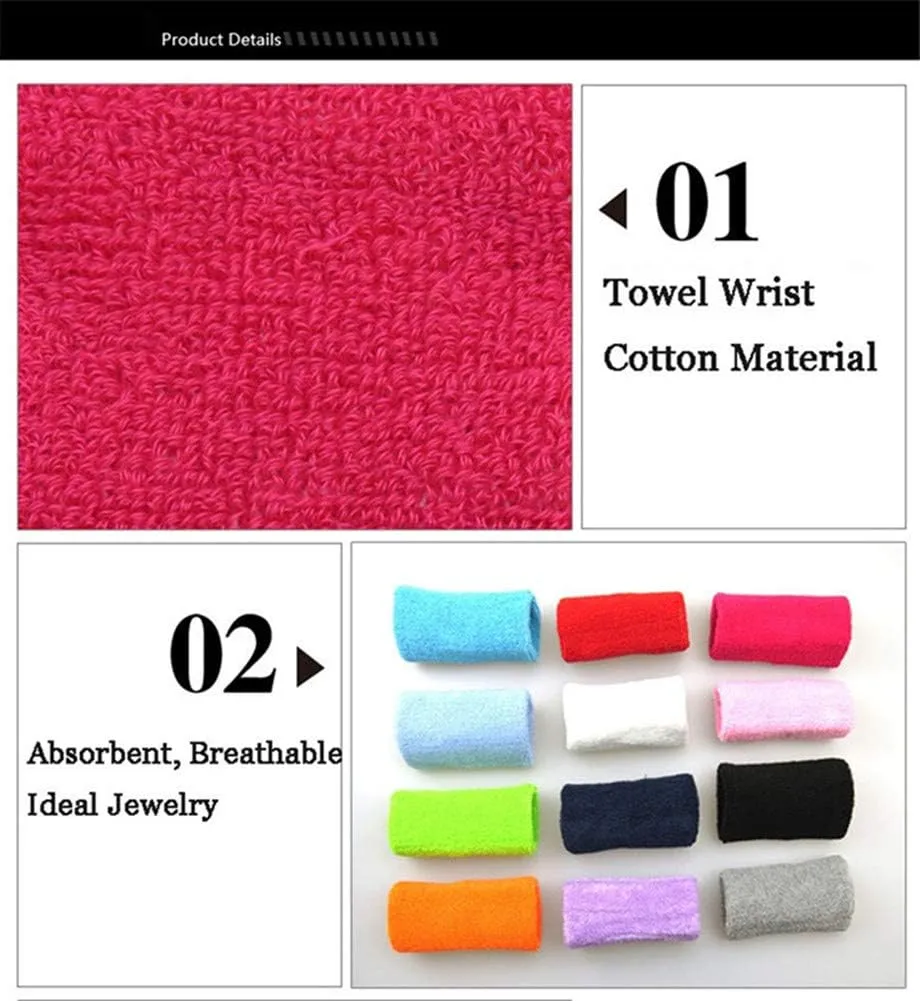 6' Inch Wrist Sweatband in 11 Athletic Cotton Wristbands Armbands (1 Pair)