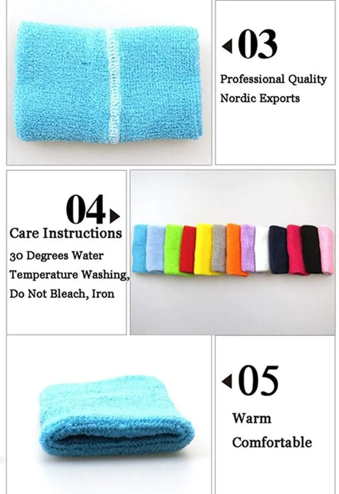 6' Inch Wrist Sweatband in 11 Athletic Cotton Wristbands Armbands (1 Pair)