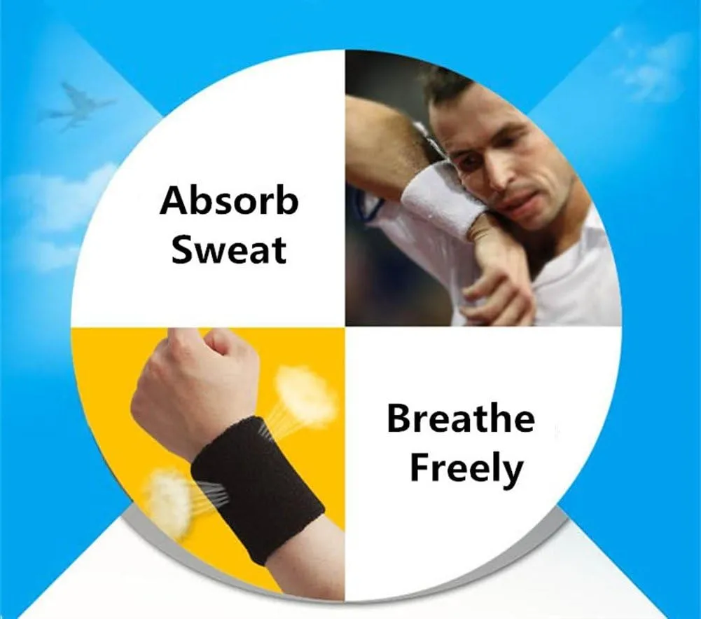 6' Inch Wrist Sweatband in 11 Athletic Cotton Wristbands Armbands (1 Pair)