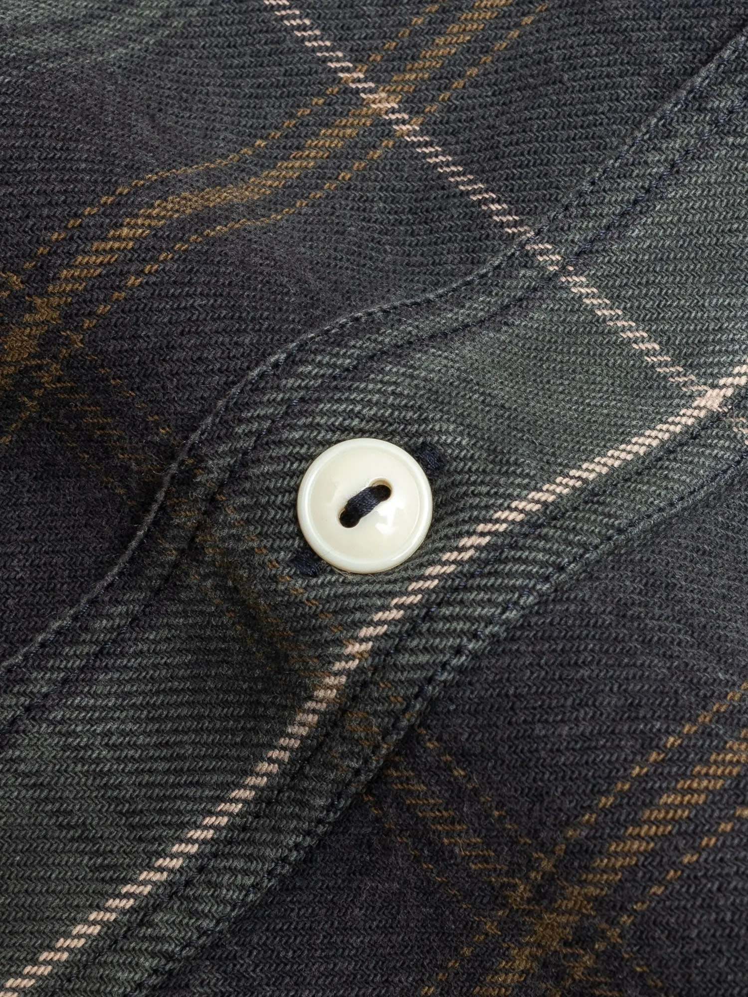 730WS Heavy Washed Flannel Shirt in Olive Check