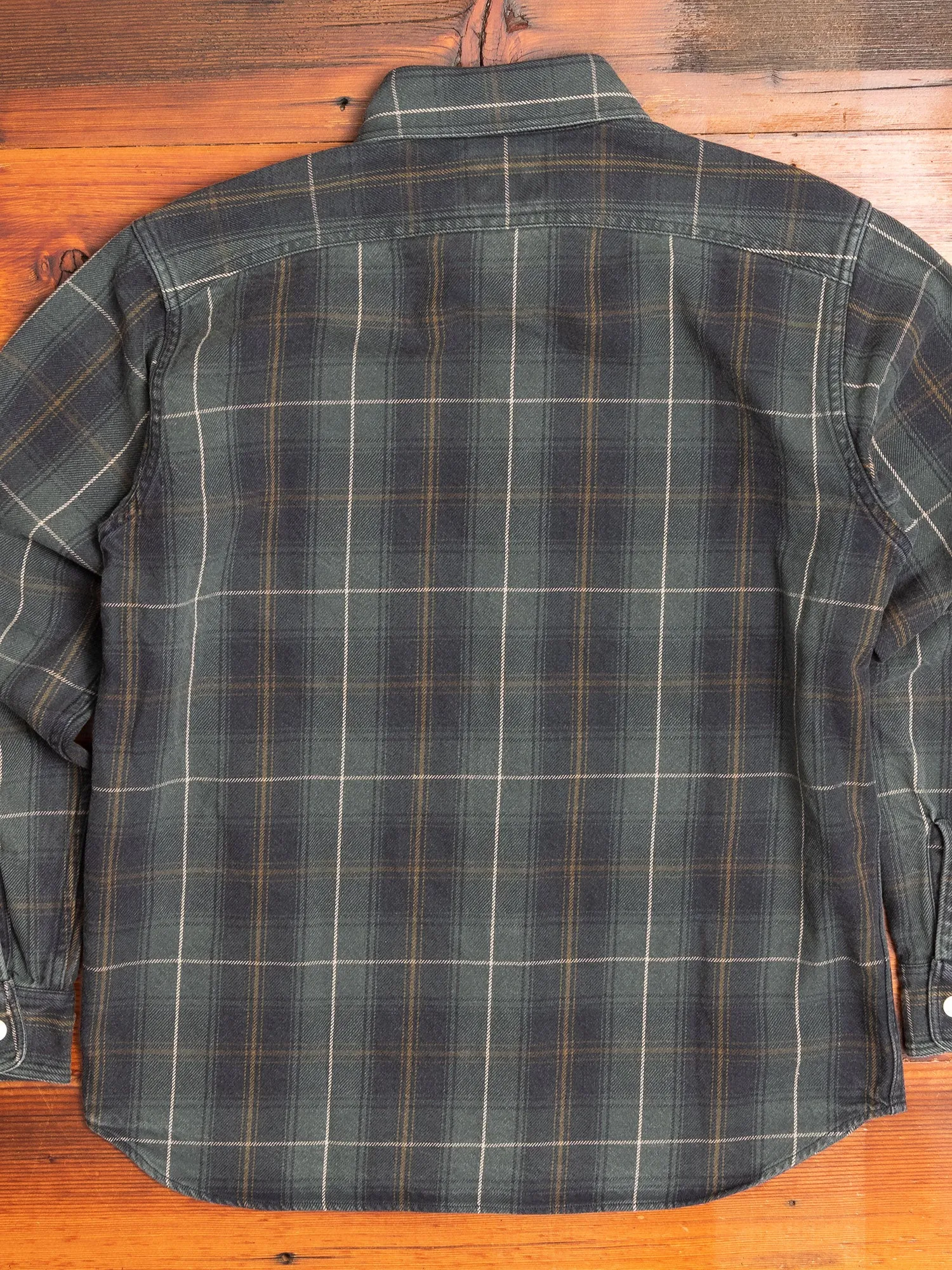 730WS Heavy Washed Flannel Shirt in Olive Check