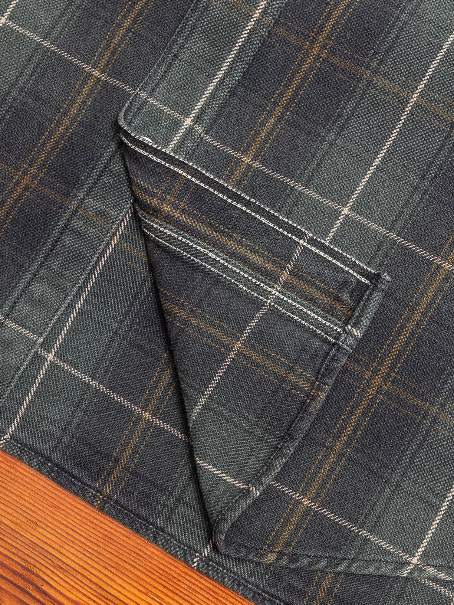 730WS Heavy Washed Flannel Shirt in Olive Check
