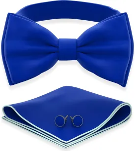 Adam Young Men's Bow Ties with Handkerchief & Cufflinks Pre-Tied Style Formal Satin Classic Bowtie for Tuxedo Faux Silk