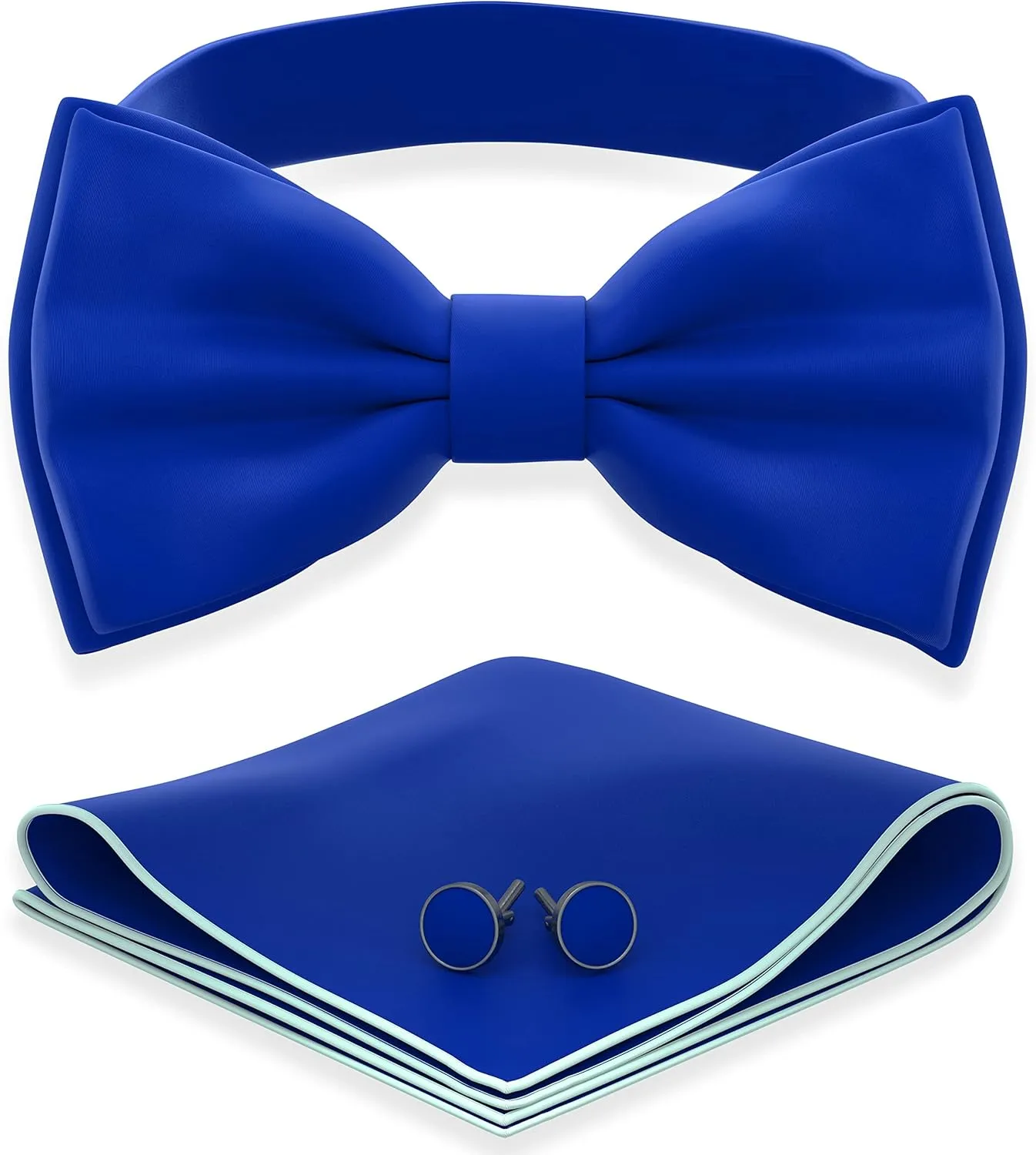 Adam Young Men's Bow Ties with Handkerchief & Cufflinks Pre-Tied Style Formal Satin Classic Bowtie for Tuxedo Faux Silk