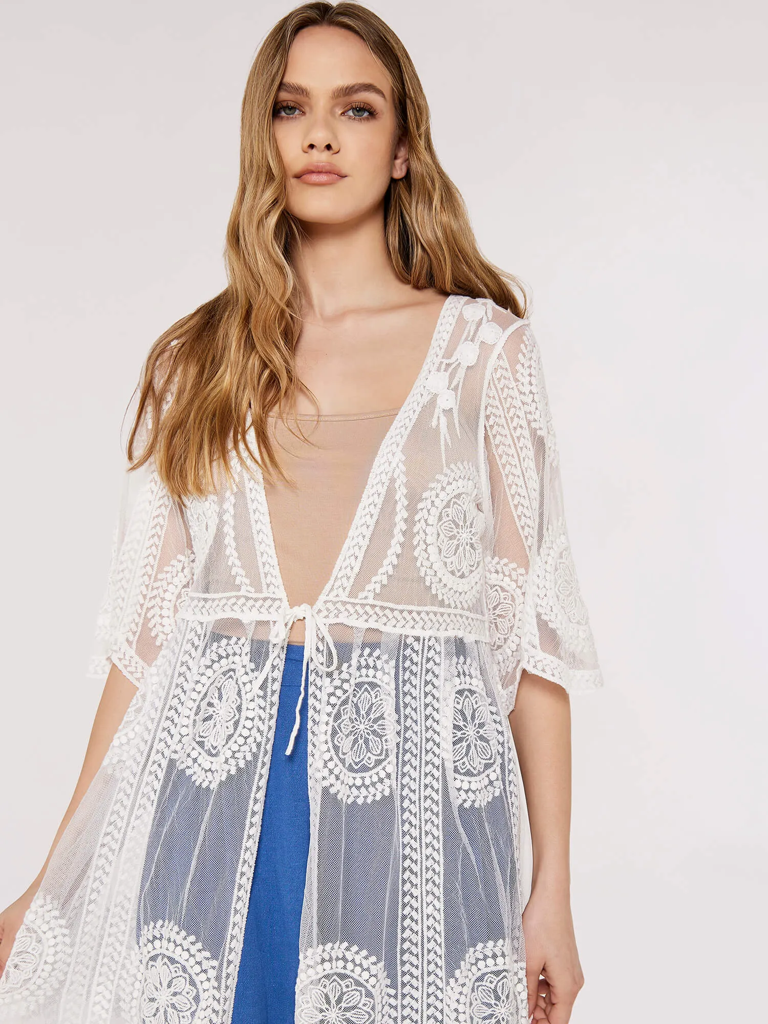 Apricot Embroidered Mesh Cover Up