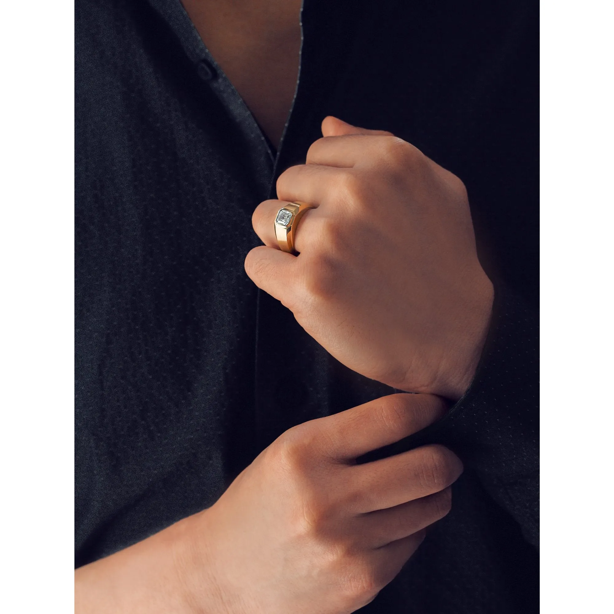 Asscher Modern Bezel Men's Ring (Certified)