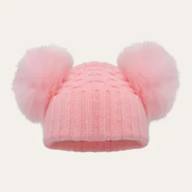 Baby Pink Double Pom Pom Knitted Hat