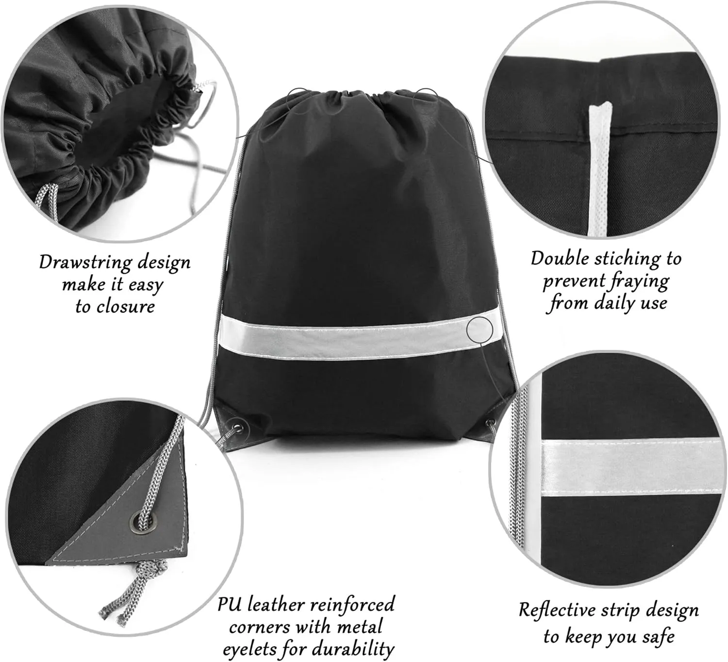 BeeGreen 20 Pieces Black Drawstring Backpacks Gym, Drawstring Sports Bags Reflective, Blank String Bag for DIY