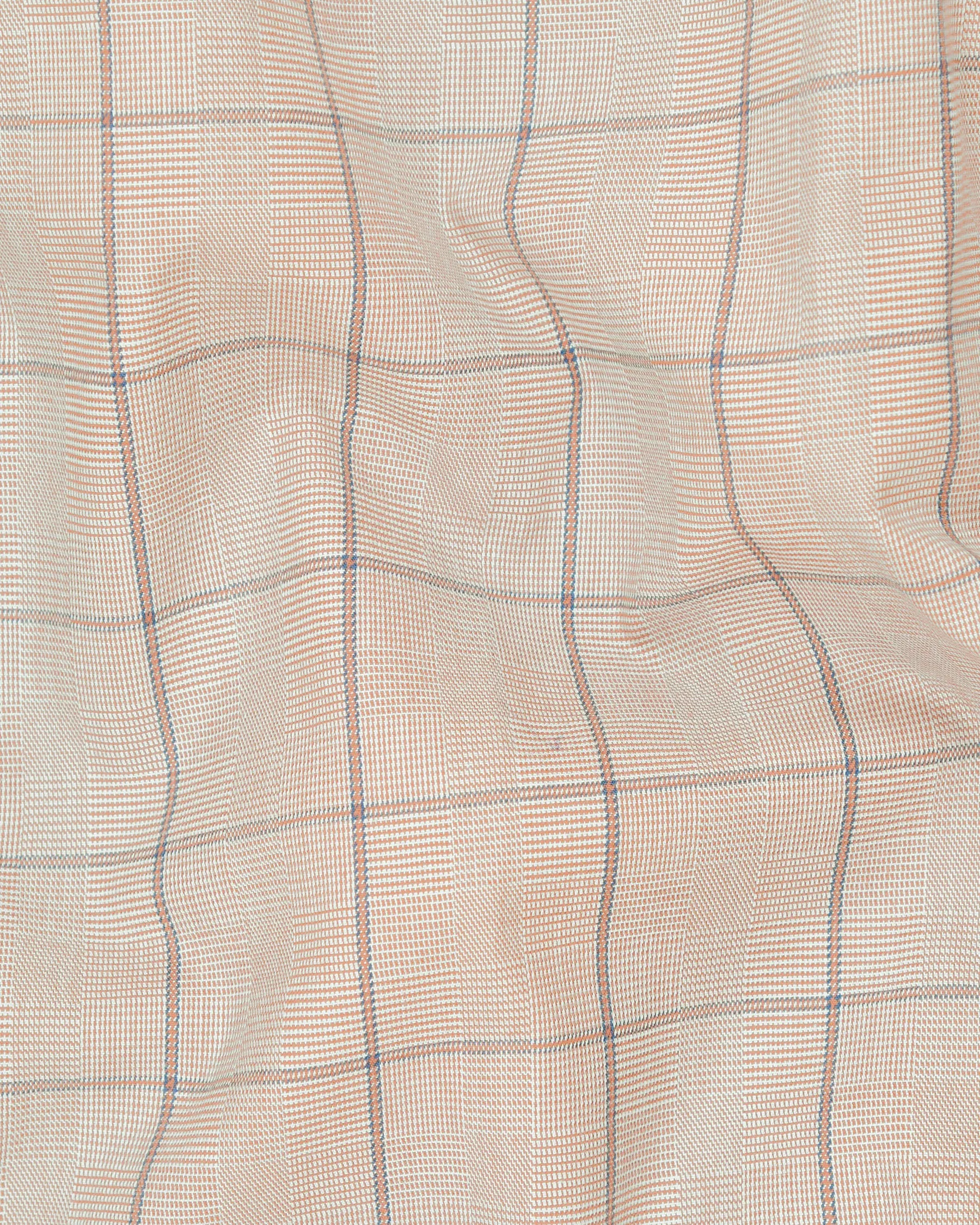 Beige Windowpane Wool Rich Double Breasted Blazer