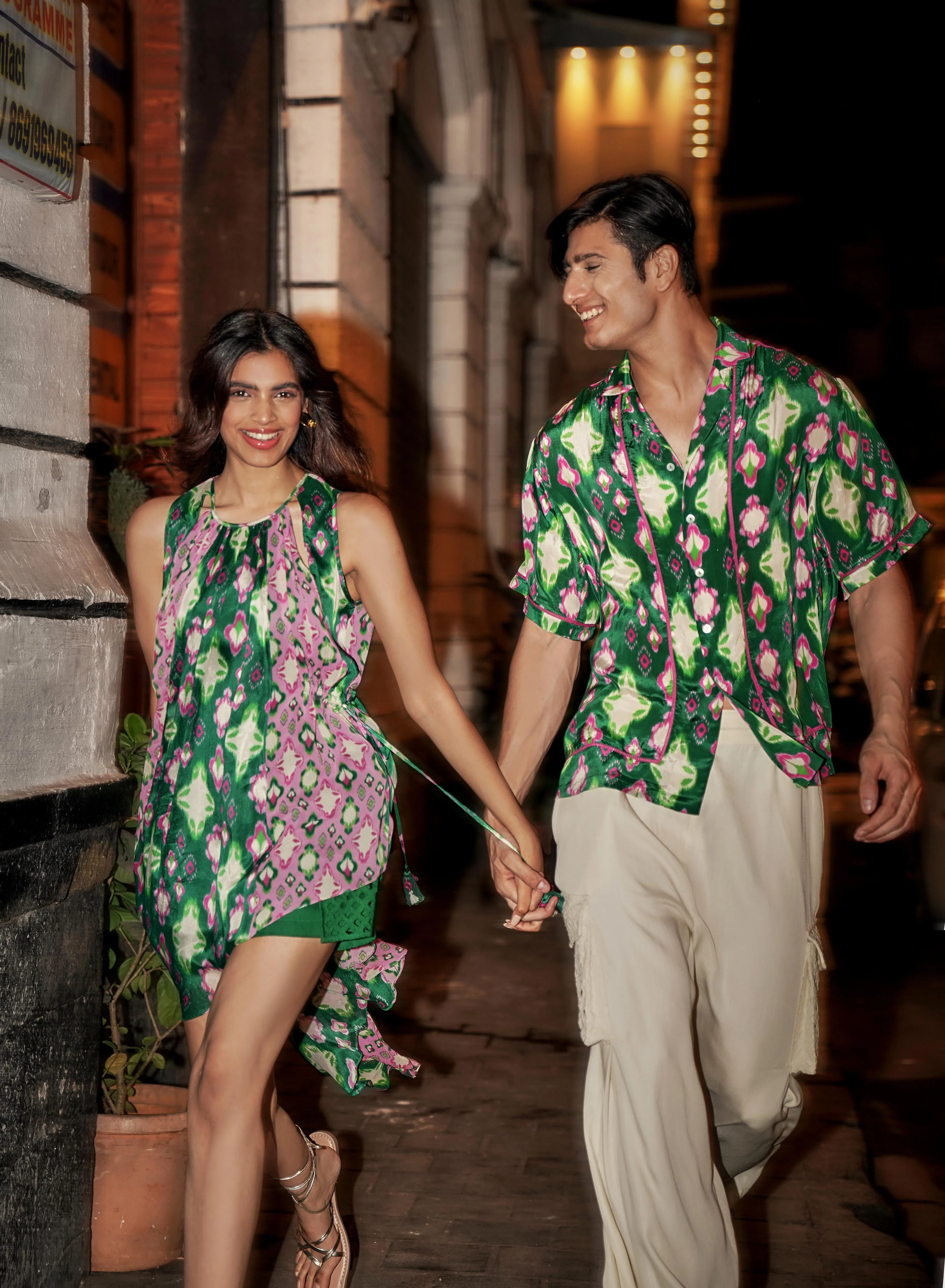 CAFE GREEN IKAT LADDER LACE SHIRT