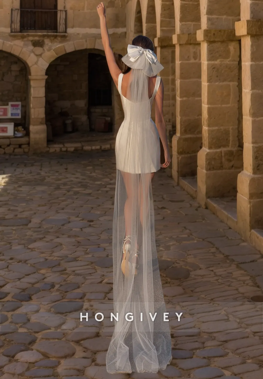 Casual Satin A-Line Square Sleeveless Short Summer Wedding Dress