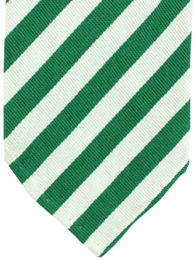 Cesare Attolini Unlined Silk Tie Light Gray Green Stripes FINAL SALE