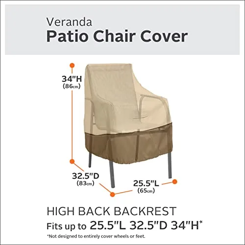 Classic Accessories Veranda Water-Resistant 25.5 Inch High Back Patio Chair Cover, Pebble, Outdoor Chair Covers