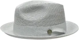 Classic Straw Fedora Hat, Brown Band with Decorative Button, Khaki