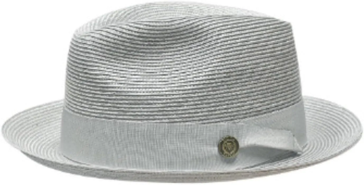 Classic Straw Fedora Hat, Brown Band with Decorative Button, Khaki