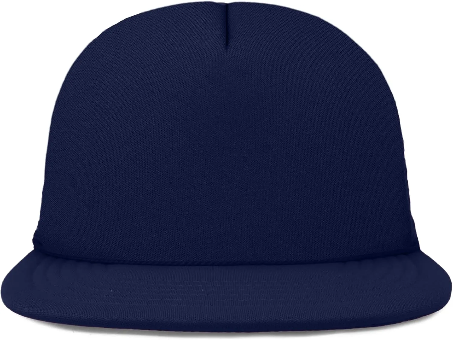 DALIX Flat Billed Trucker Hat Mesh Back S M L Adjustable Cap Solid Two Toned Snapback