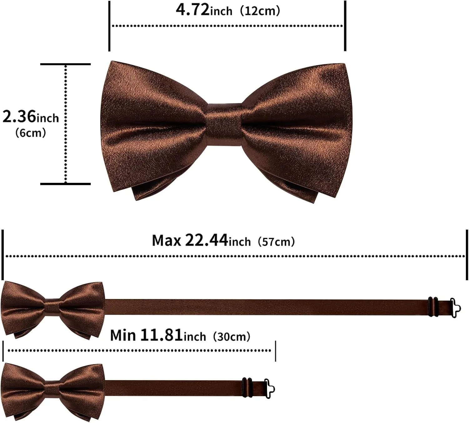 DiBanGu Mens Satin Pre-tied Bowtie and Pocket Square Cufflinks Set Adjustable Solid Color Bow Tie with Lapel Pin for Wedding
