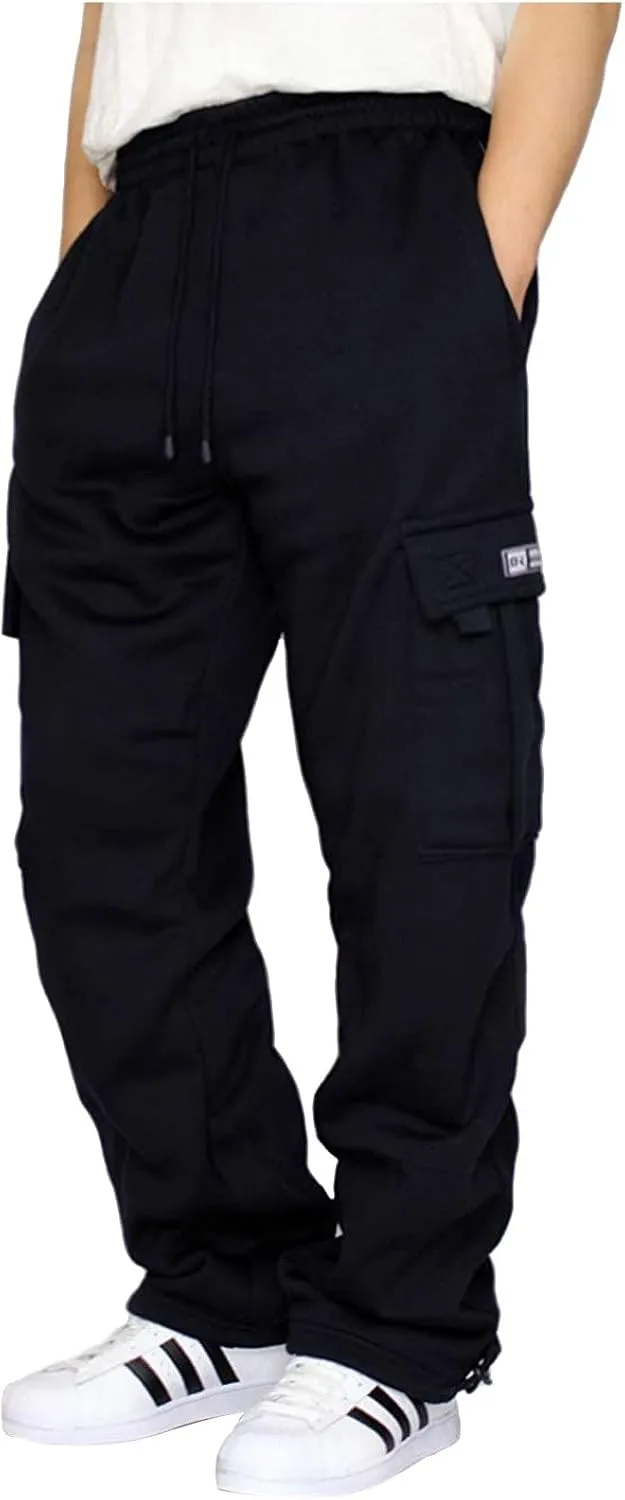 DIYAGO Cargo Sweatpants Men Big and Tall Baggy Tactical Workout Trouser Athletic Straight Jogger Open Leg Sweatpant Pocket