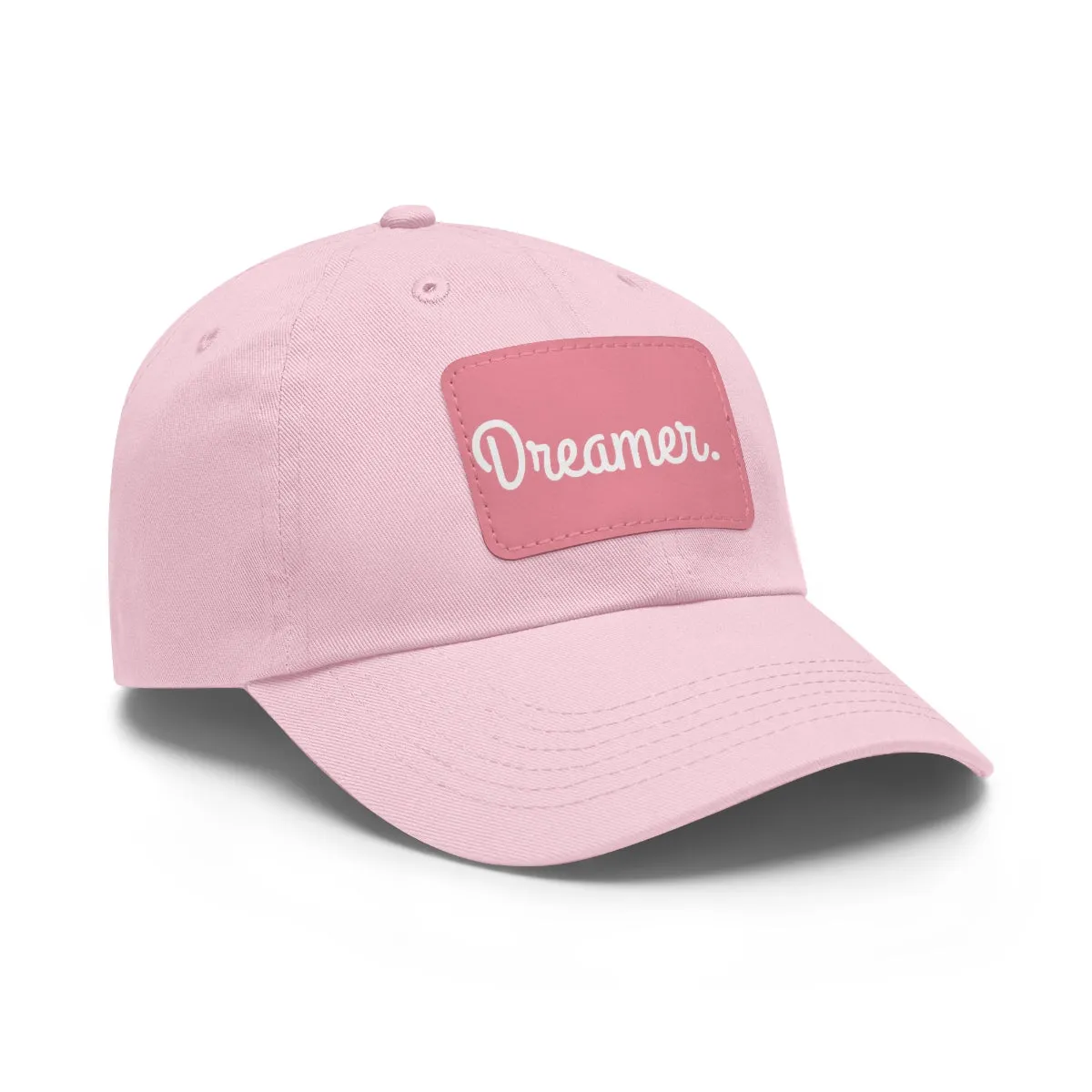 Dreamer. White Lettering. Dad Hat with Leather Patch