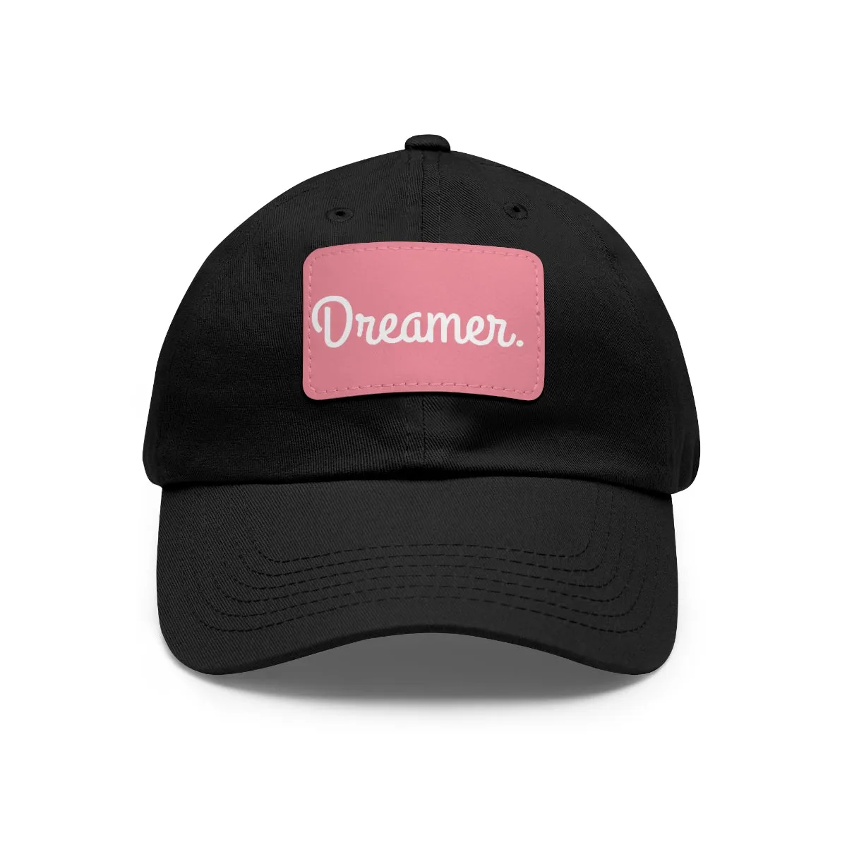 Dreamer. White Lettering. Dad Hat with Leather Patch