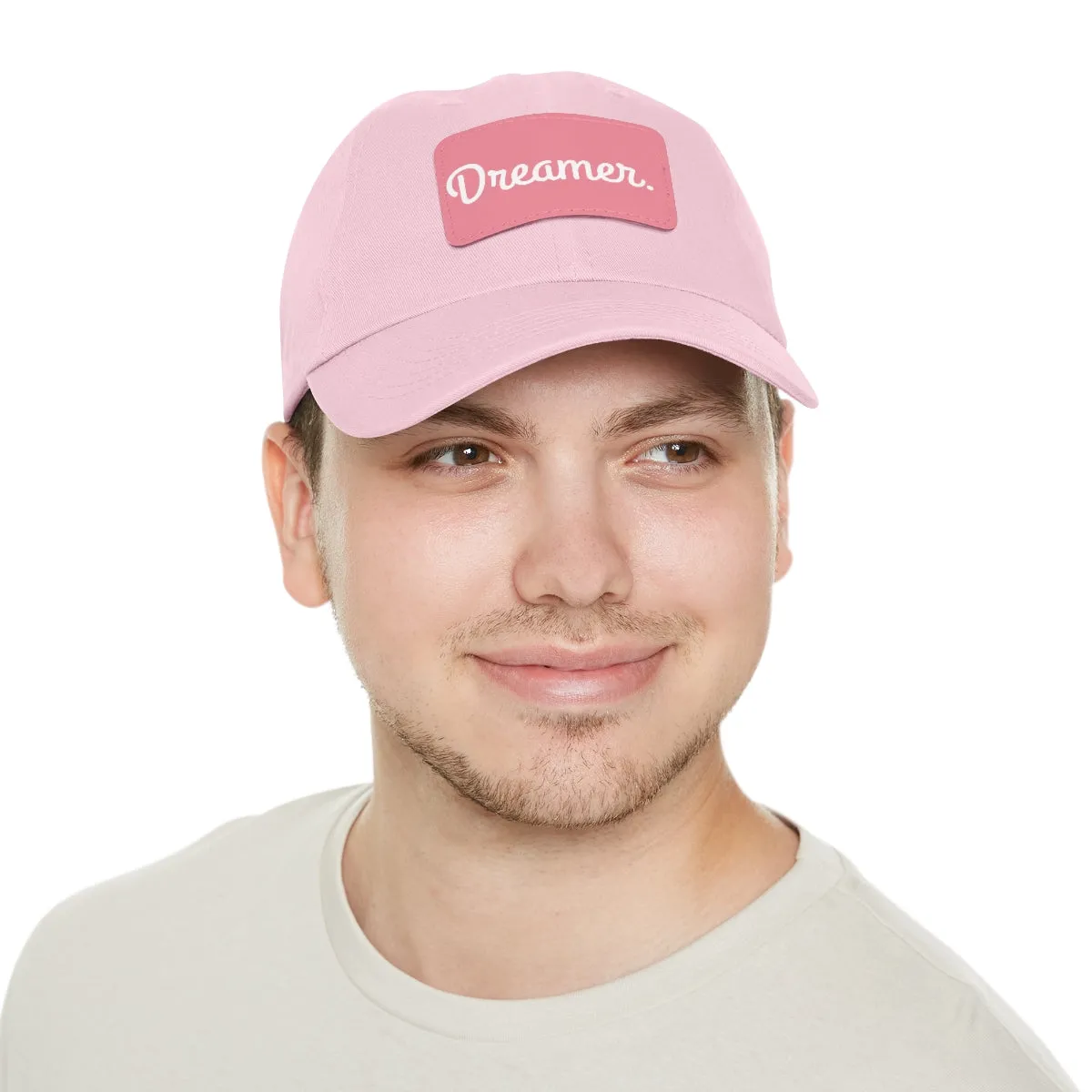 Dreamer. White Lettering. Dad Hat with Leather Patch