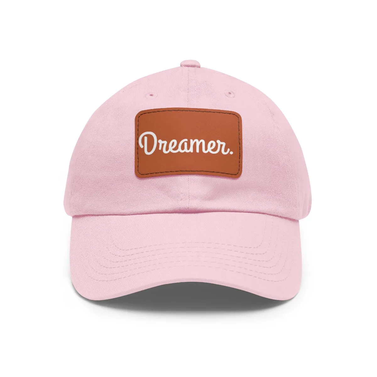 Dreamer. White Lettering. Dad Hat with Leather Patch