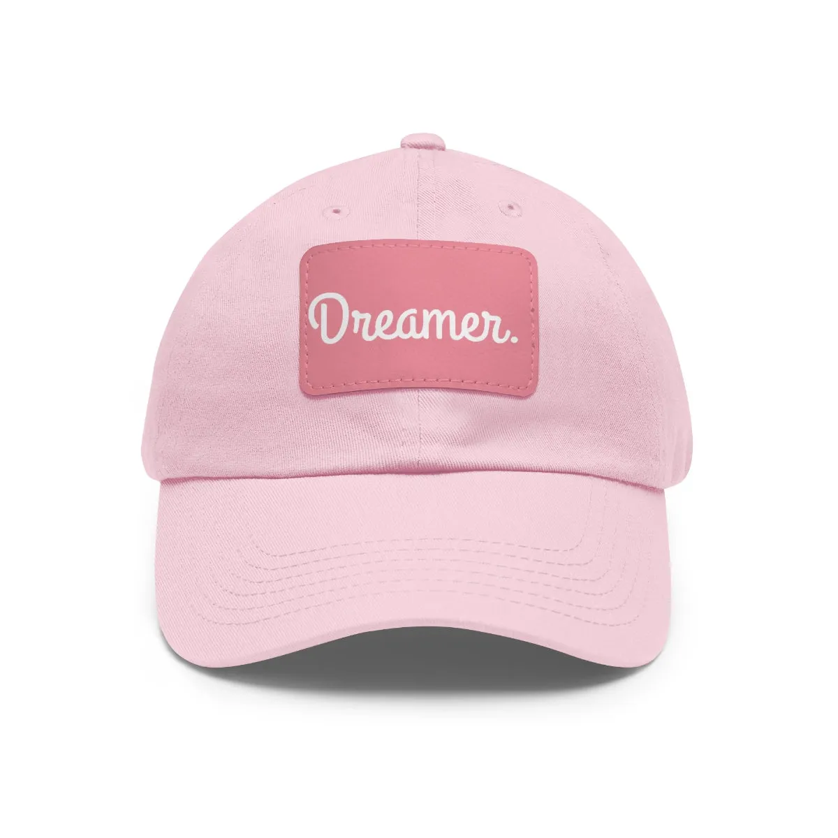Dreamer. White Lettering. Dad Hat with Leather Patch