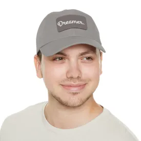 Dreamer. White Lettering. Dad Hat with Leather Patch