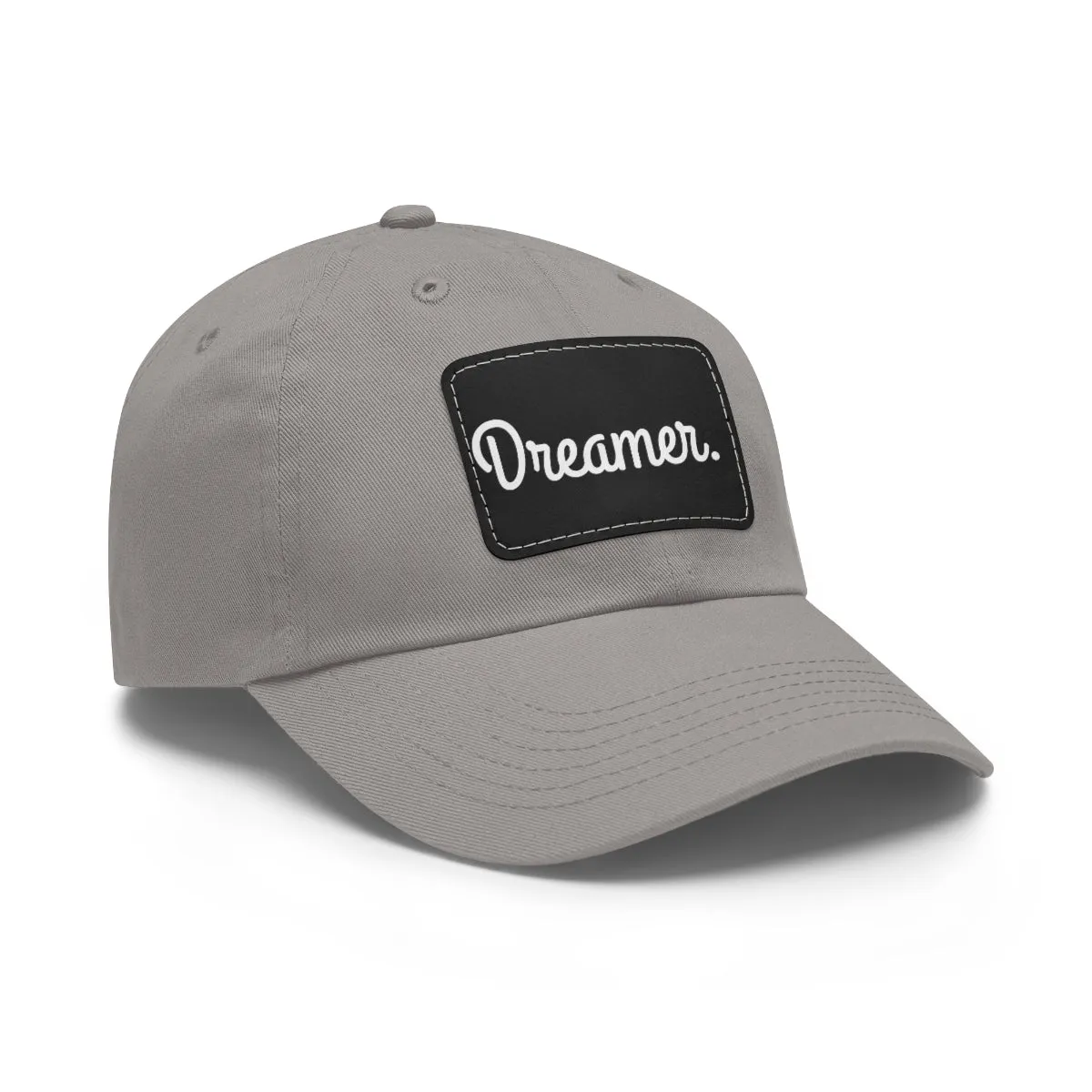 Dreamer. White Lettering. Dad Hat with Leather Patch