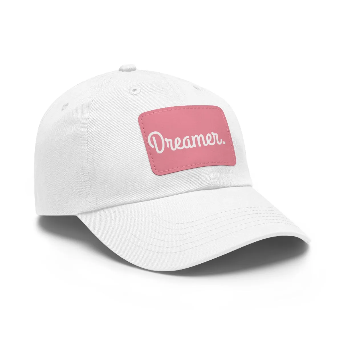 Dreamer. White Lettering. Dad Hat with Leather Patch