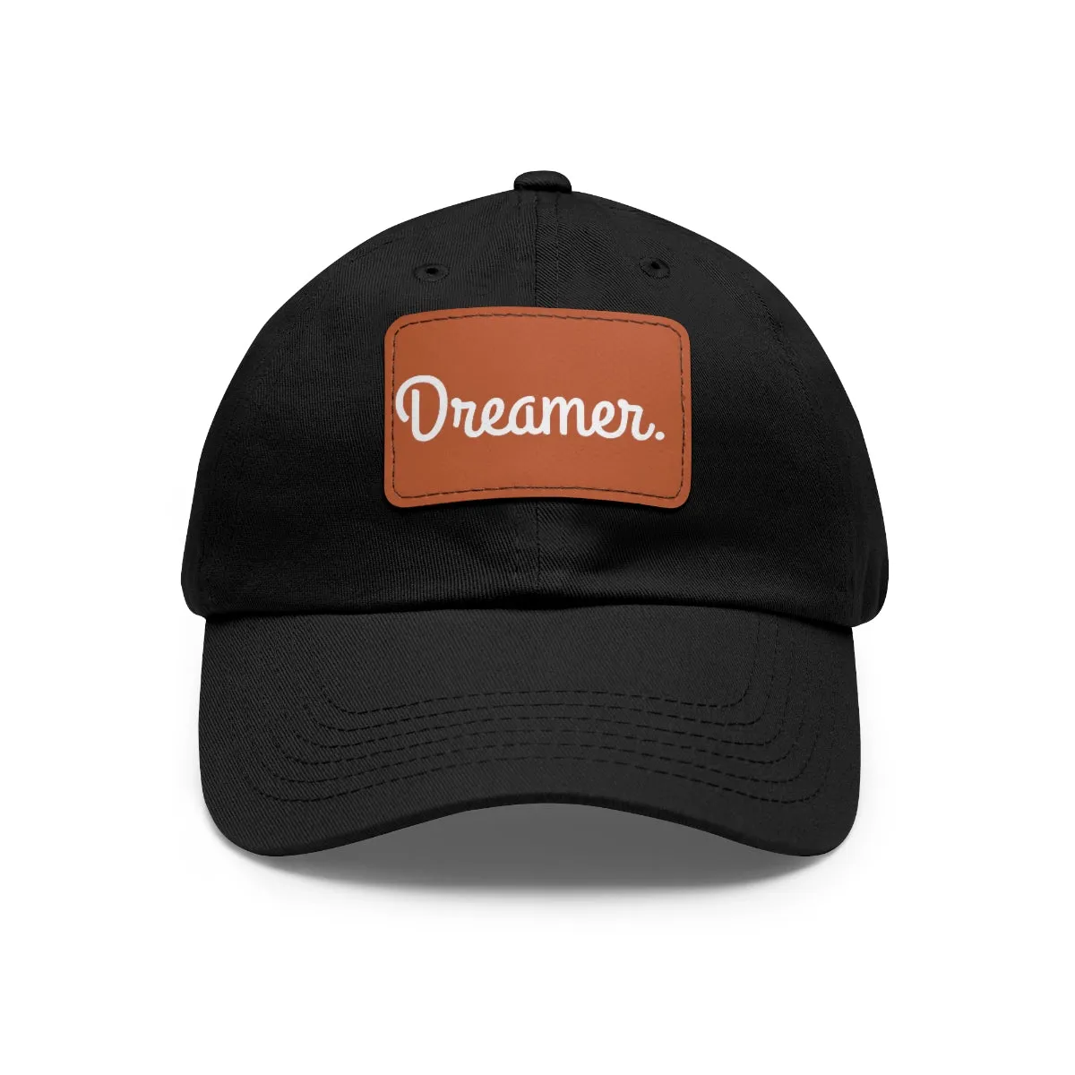 Dreamer. White Lettering. Dad Hat with Leather Patch