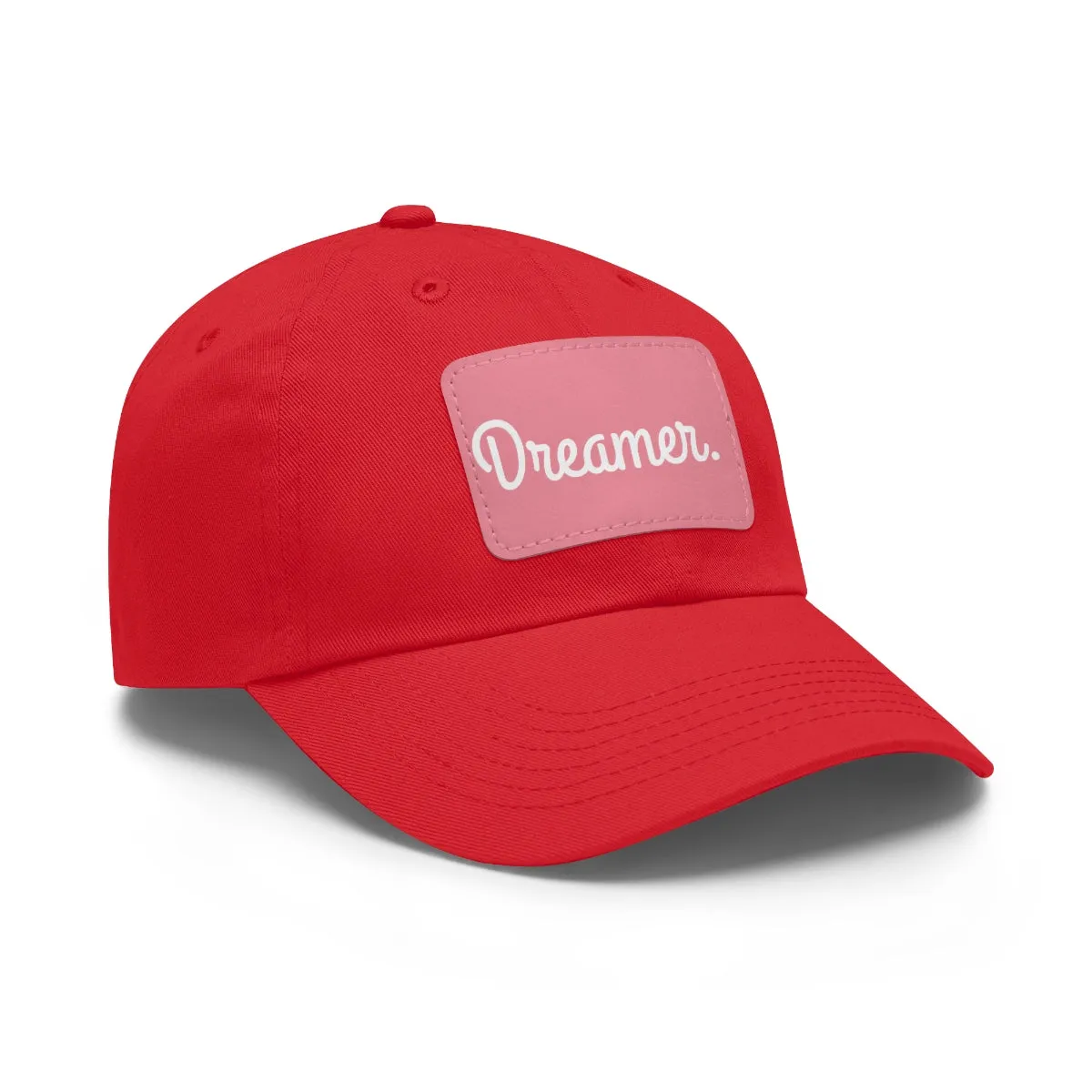 Dreamer. White Lettering. Dad Hat with Leather Patch